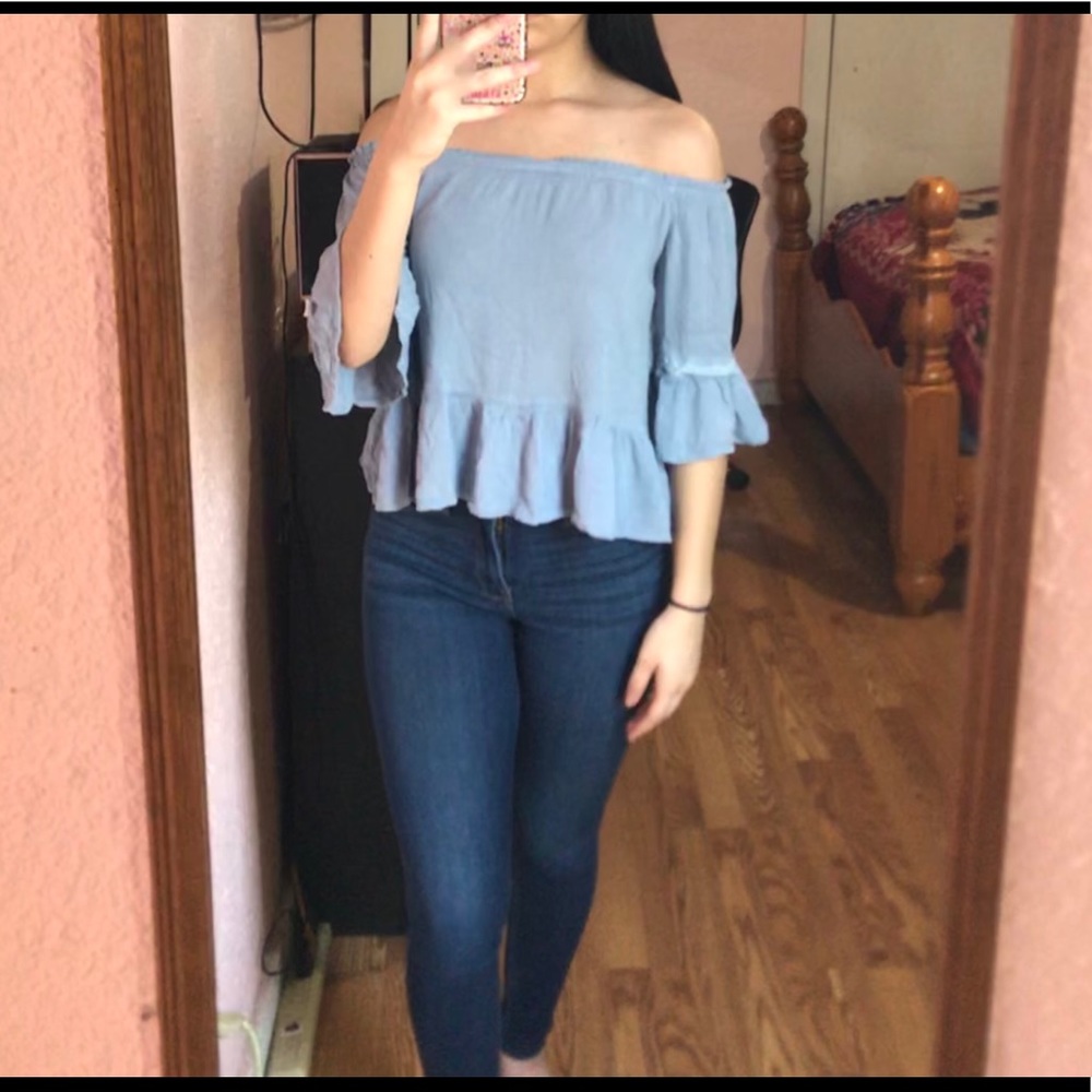Baby Blue Off the Shoulder Top